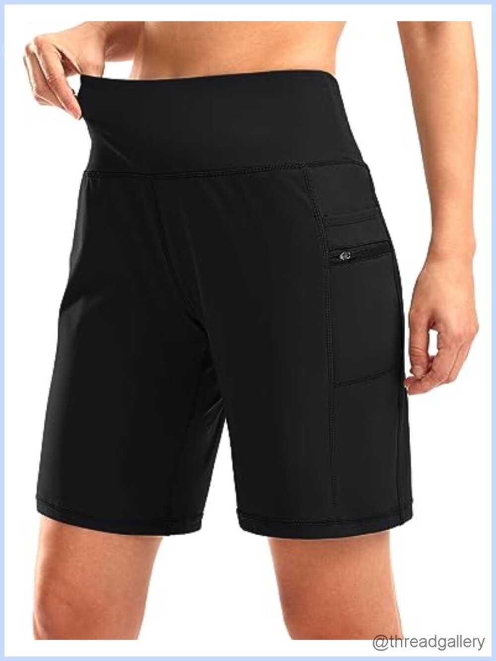 Women's 9" Bermuda Long Shorts High Waist Zipper Pockets Stretch Athletic